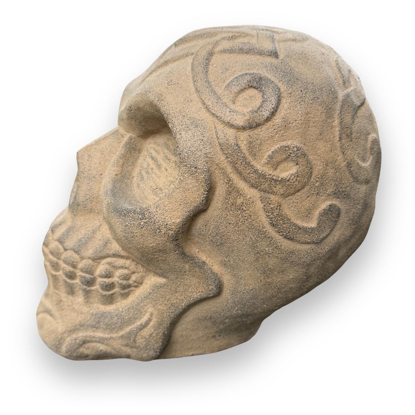 Celtic Human Skull Replica: Cast Stone Gothic Garden Statue - Spooky Season Decor