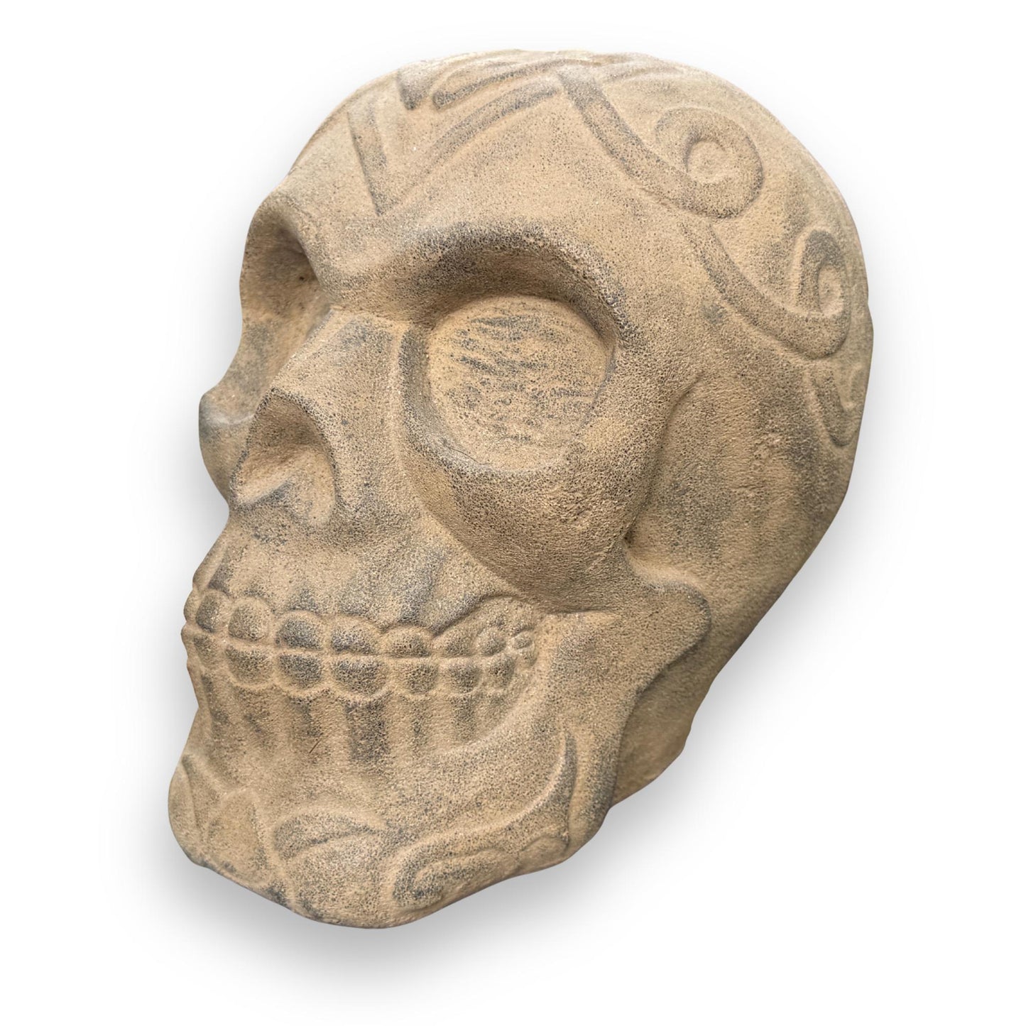 Celtic Human Skull Replica: Cast Stone Gothic Garden Statue - Spooky Season Decor