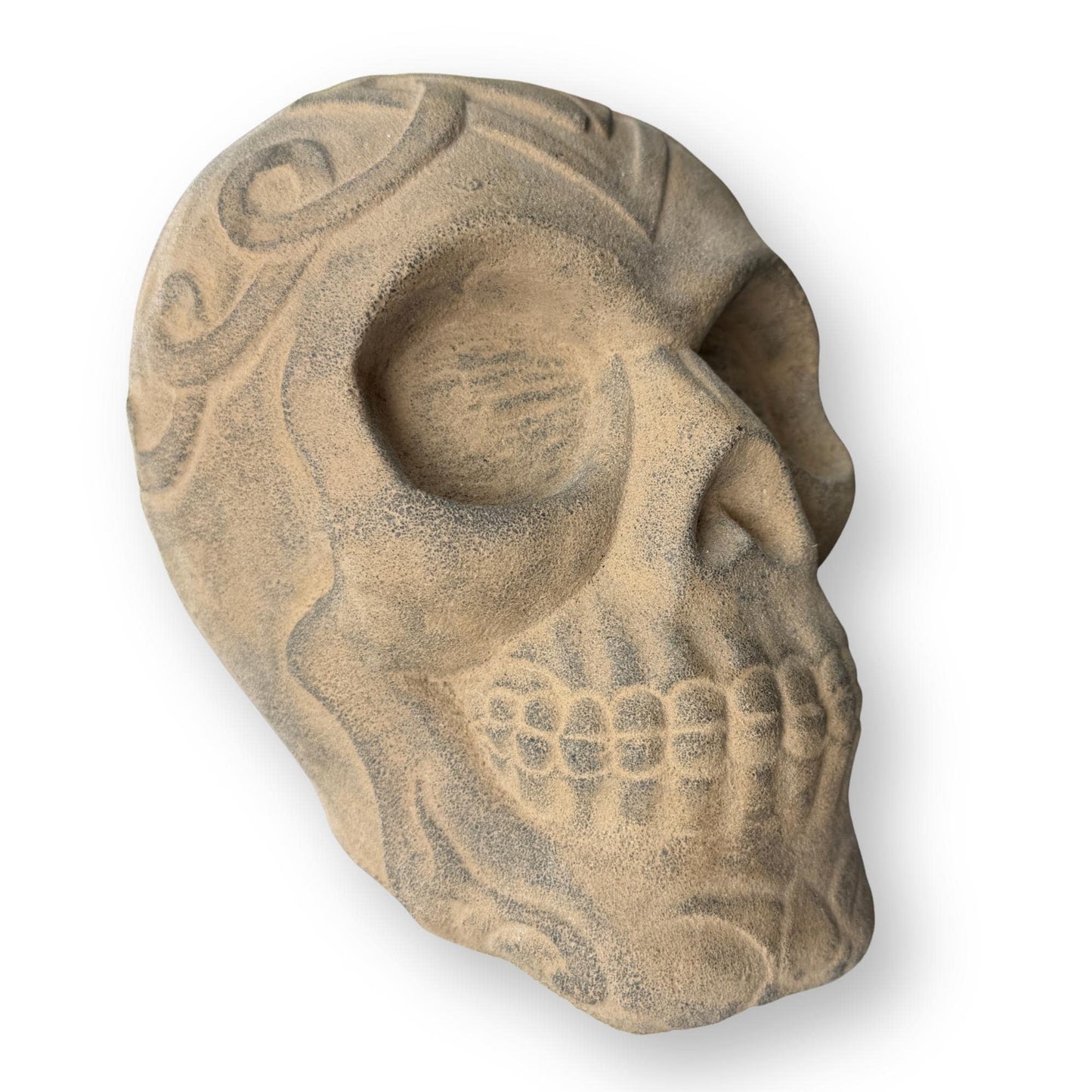 Celtic Human Skull Replica: Cast Stone Gothic Garden Statue - Spooky Season Decor