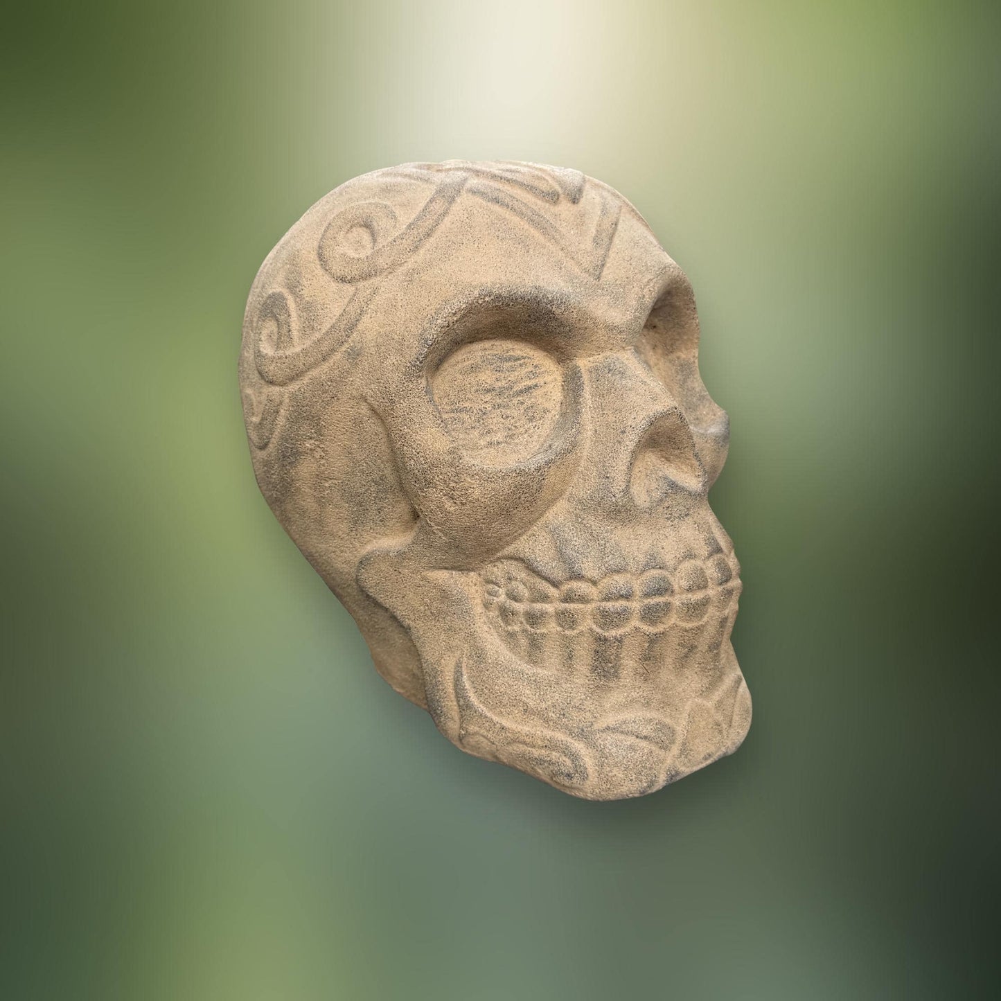 Celtic Human Skull Replica: Cast Stone Gothic Garden Statue - Spooky Season Decor