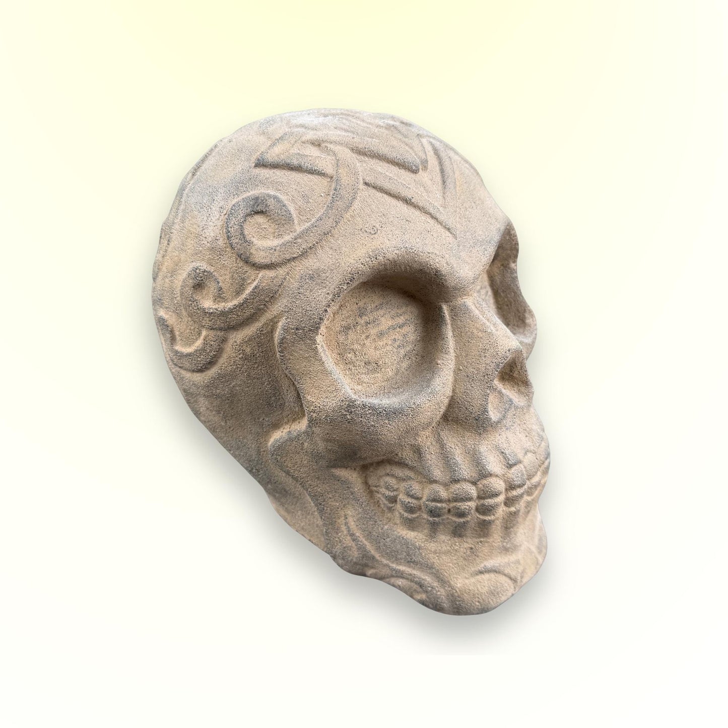 Celtic Human Skull Replica: Cast Stone Gothic Garden Statue - Spooky Season Decor