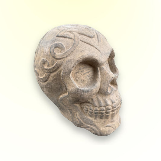 Celtic Human Skull Replica: Cast Stone Gothic Garden Statue - Spooky Season Decor - Acadia World Traders