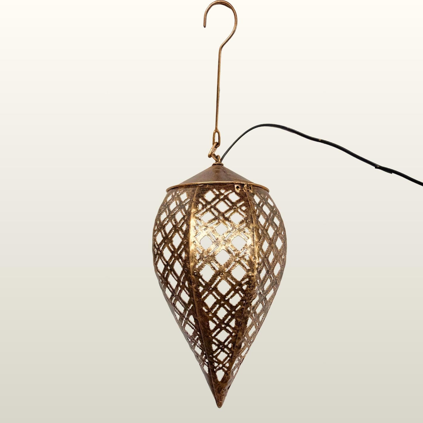 Bohemian Teardrop Metal Lamp, Moroccan Style Lantern, Burnished Gold