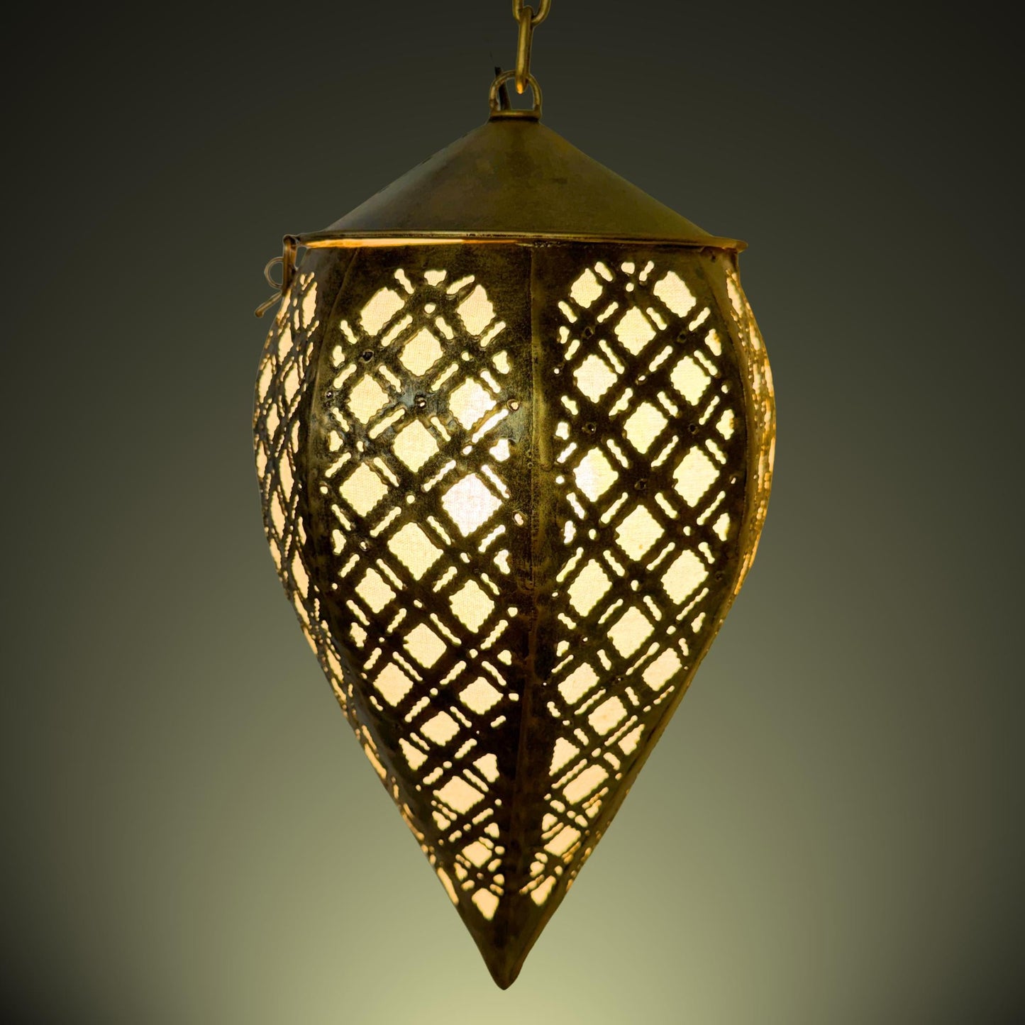 Bohemian Teardrop Metal Lamp, Moroccan Style Lantern, Burnished Gold