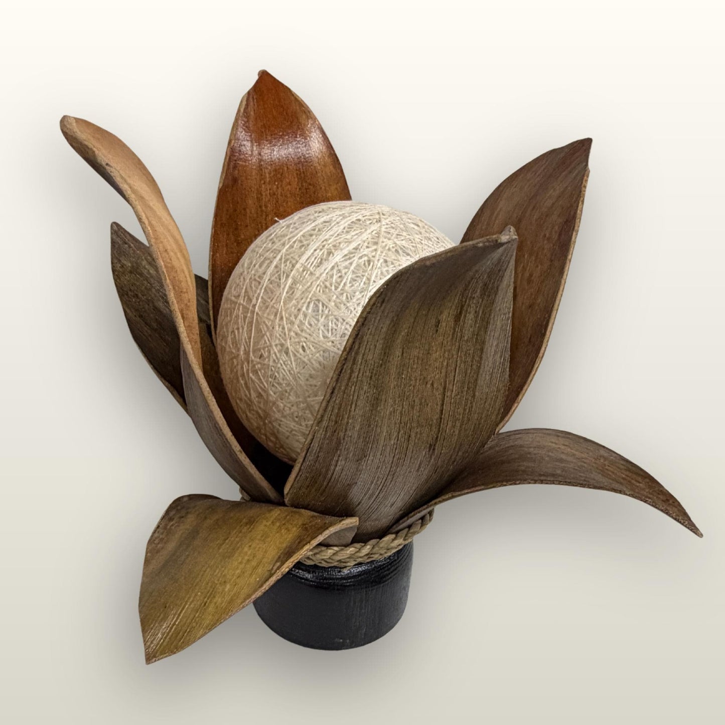 Handmade Palm Frond Lotus Table Lamp: Boho Accent Lighting