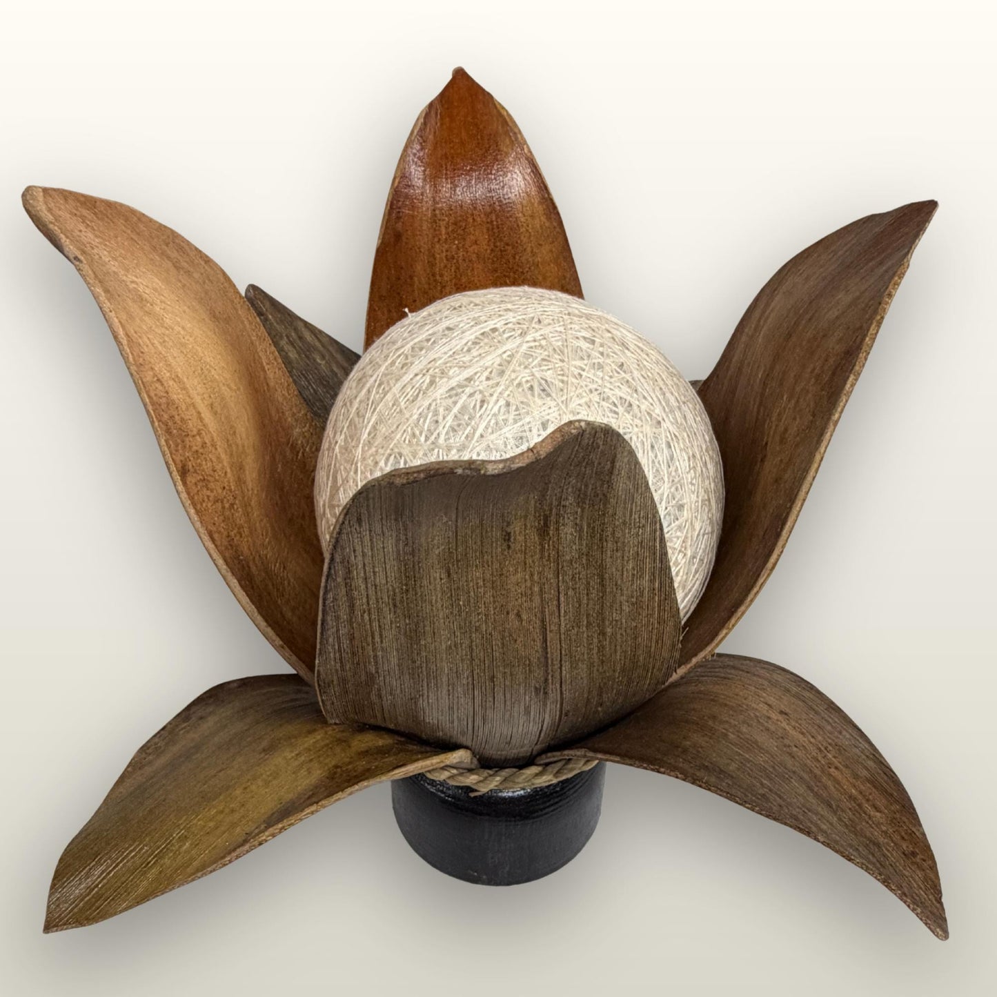 Handmade Palm Frond Lotus Table Lamp: Boho Accent Lighting