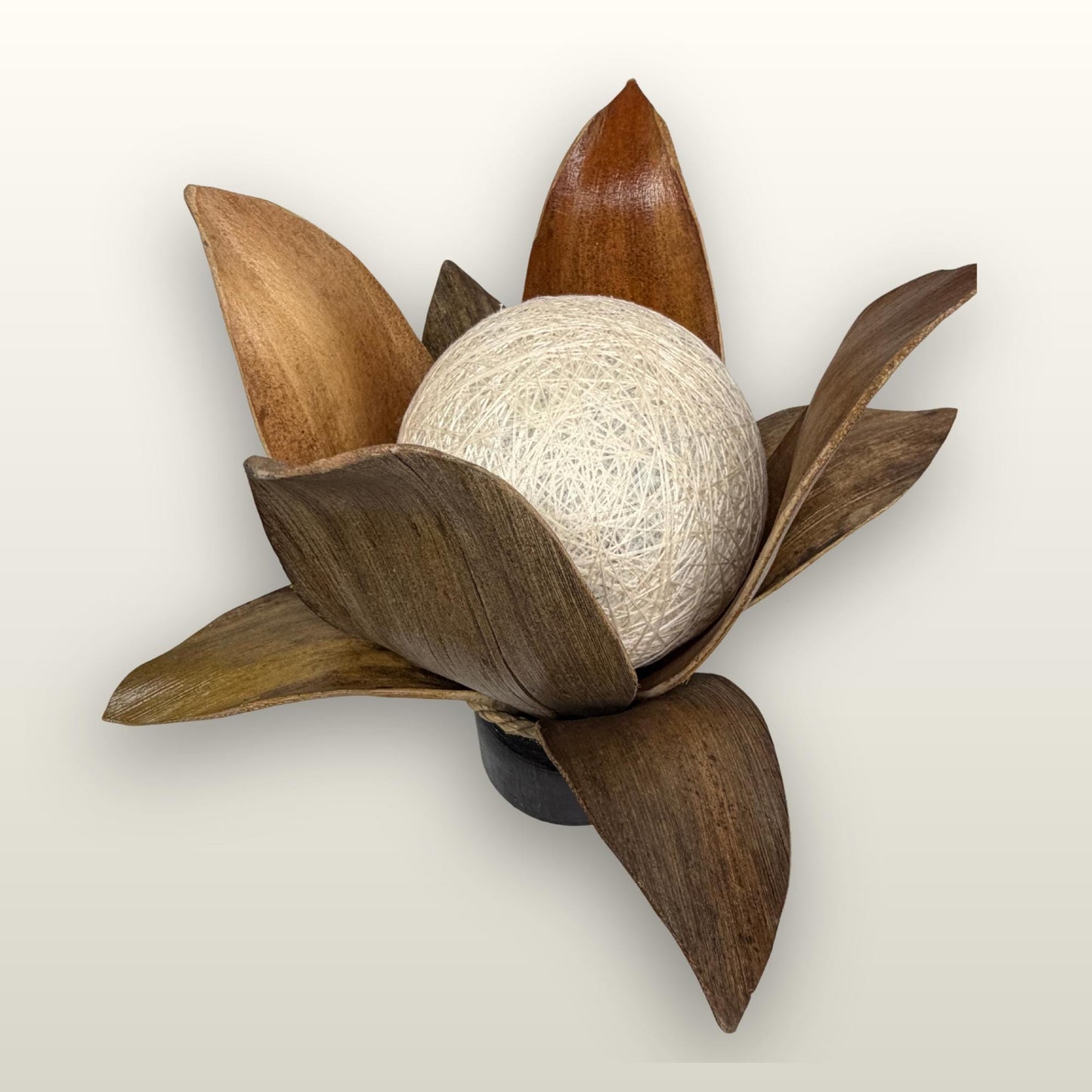 Handmade Palm Frond Lotus Table Lamp: Boho Accent Lighting