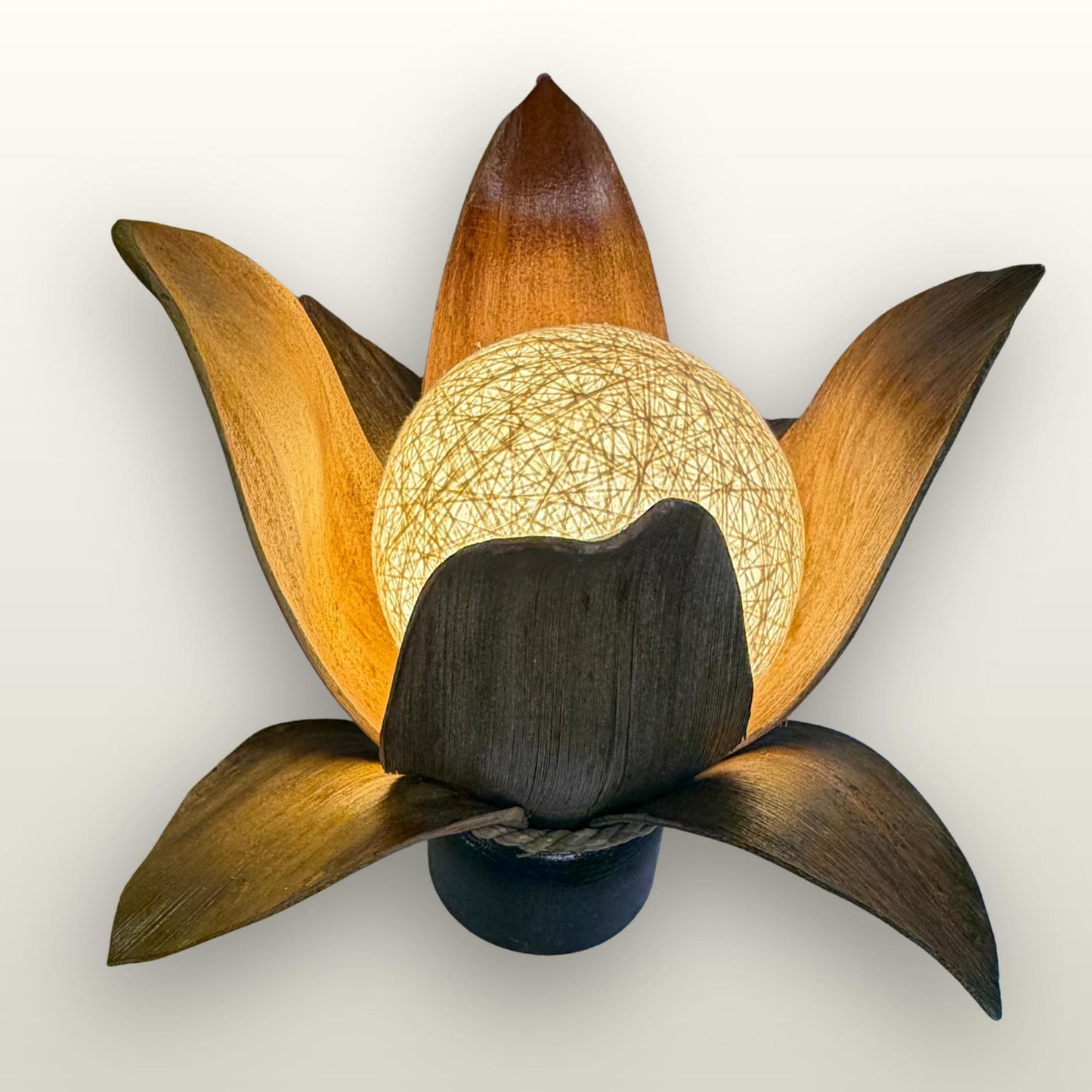 Handmade Palm Frond Lotus Table Lamp: Boho Accent Lighting