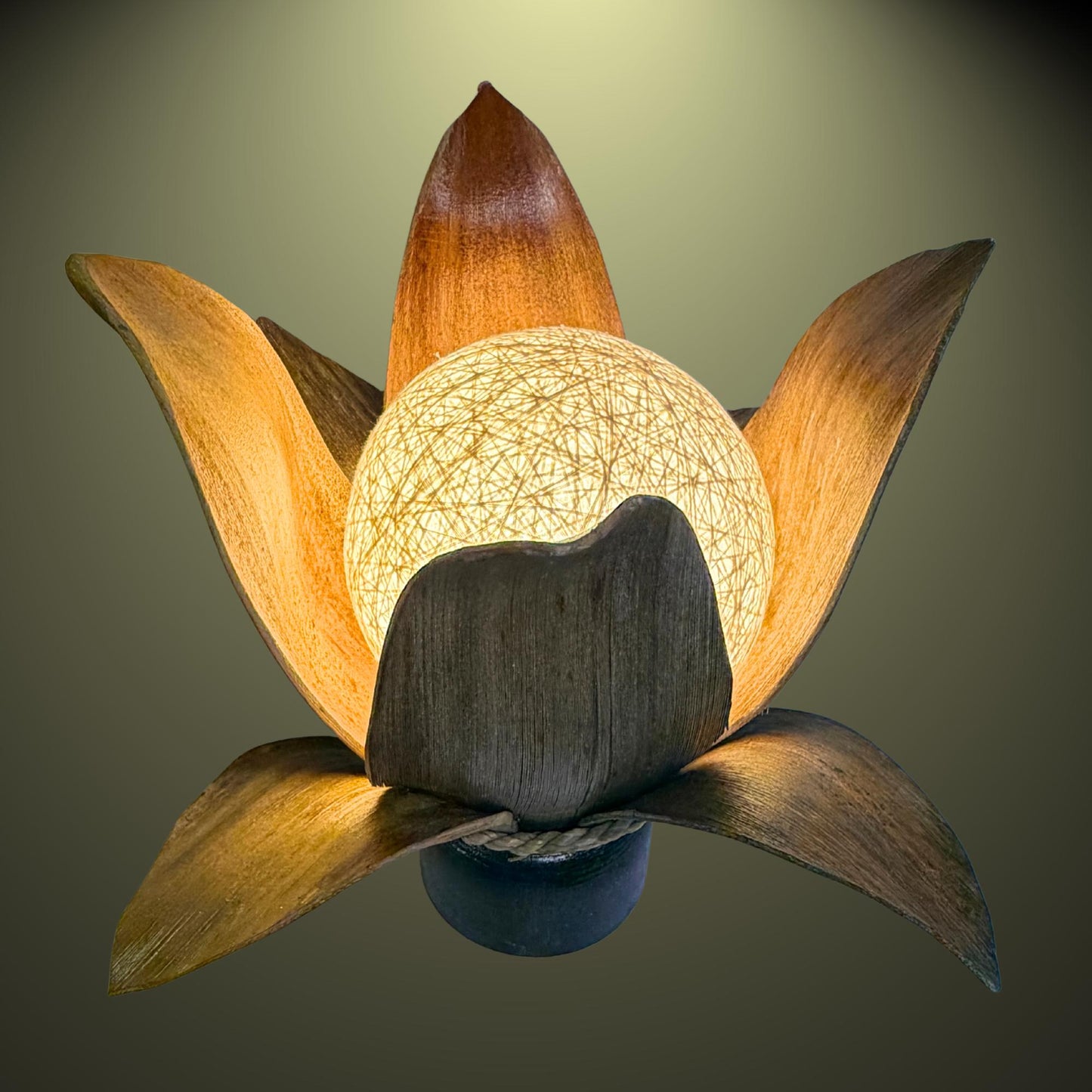 Handmade Palm Frond Lotus Table Lamp: Boho Accent Lighting