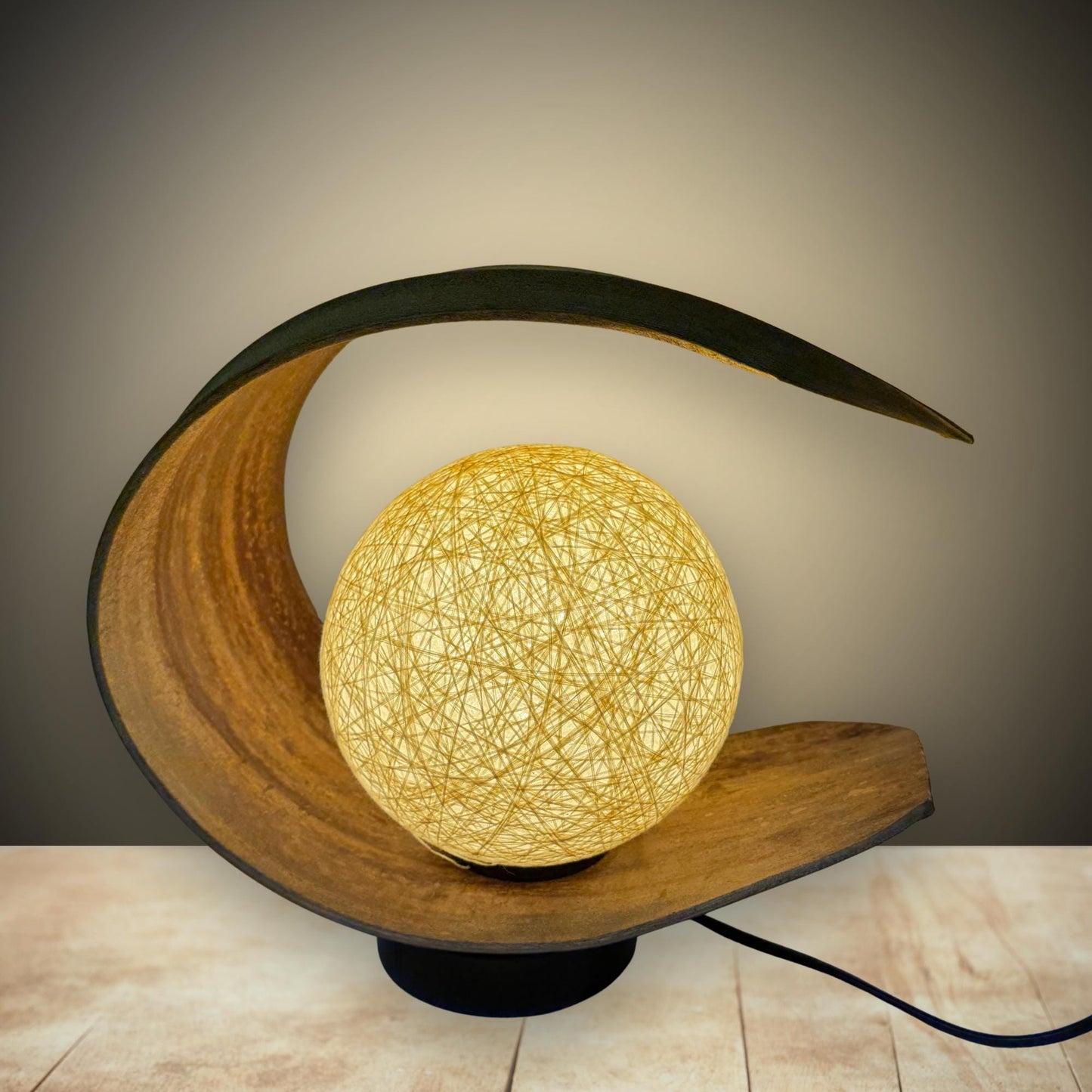 Crescent Moon Palm Frond Accent Lamp: Natural Organic Boho Decor