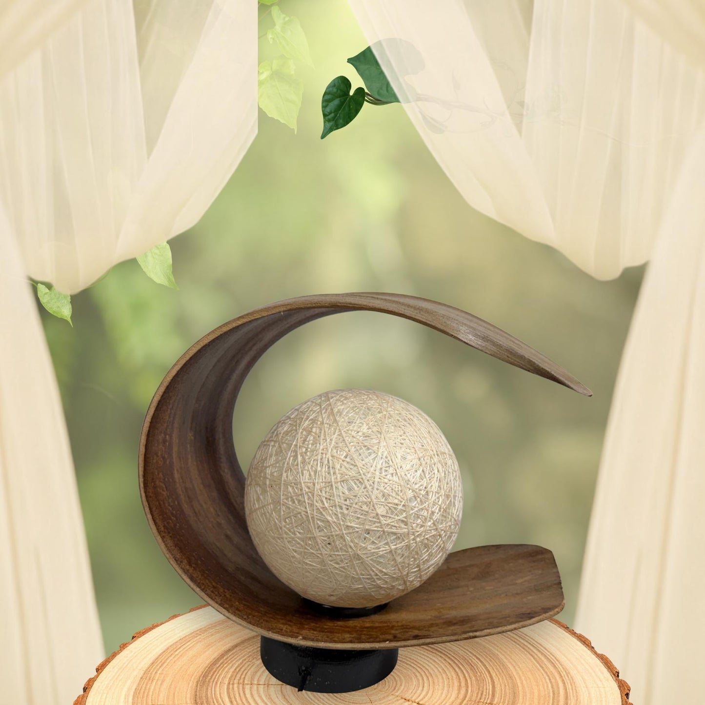Crescent Moon Palm Frond Accent Lamp: Natural Organic Boho Decor