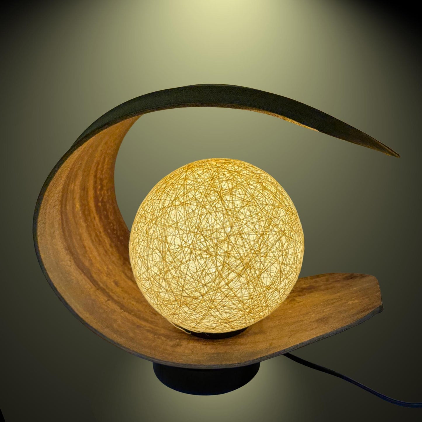 Crescent Moon Palm Frond Accent Lamp: Natural Organic Boho Decor