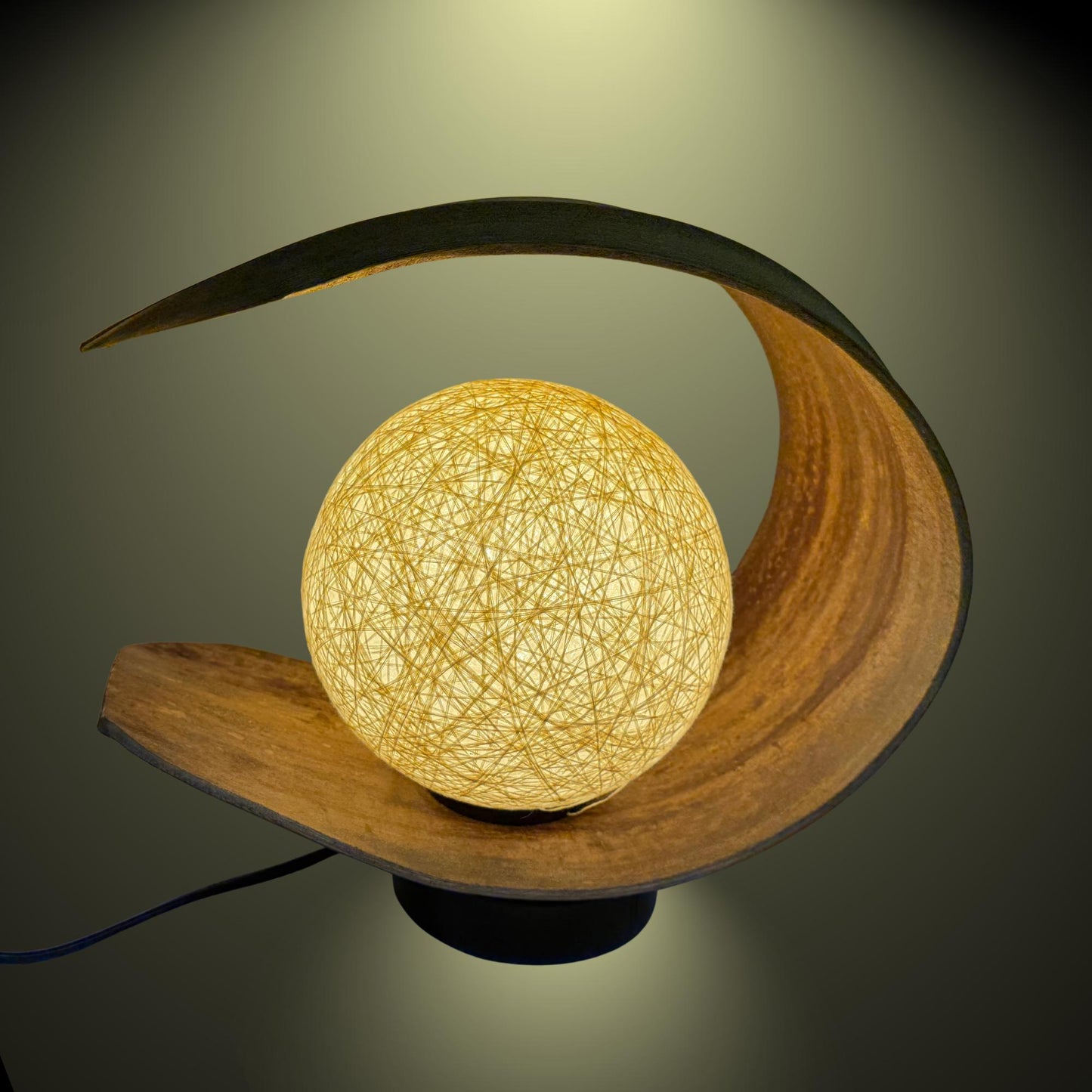 Crescent Moon Palm Frond Accent Lamp: Natural Organic Boho Decor