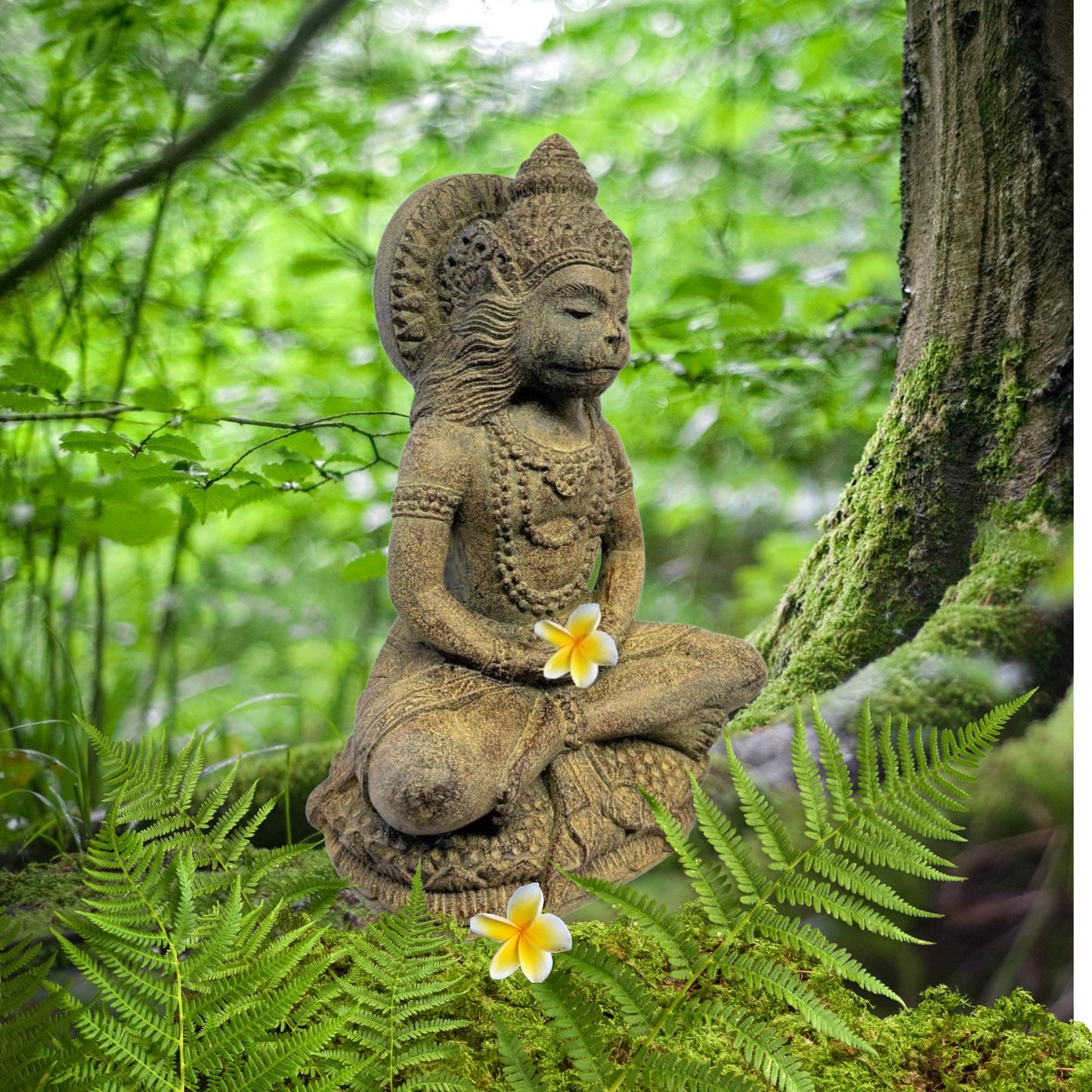 Hanuman Monkey God Sculpture, cast lava stone Garden Statue: Balinese Art