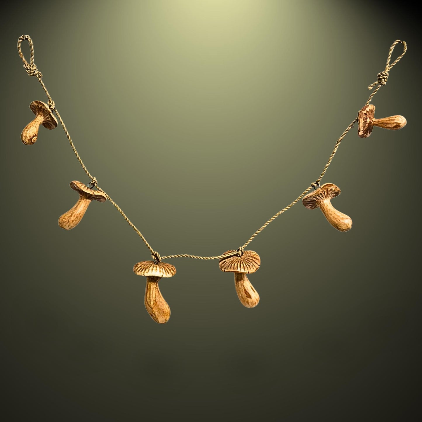 Hand Carved Forest Mushroom Garland : Balinese Fungi Wood Art Wall Decor