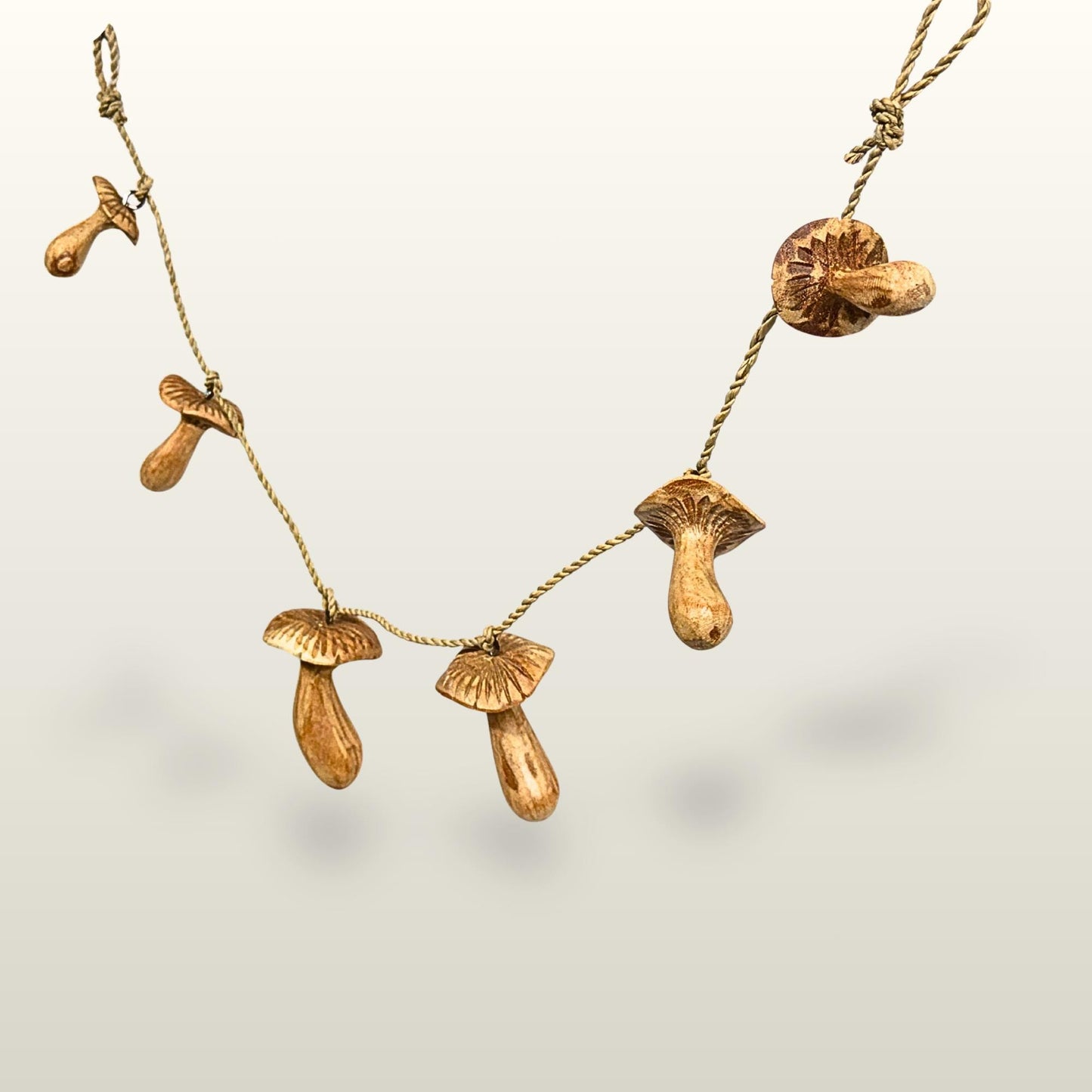Hand Carved Forest Mushroom Garland : Balinese Fungi Wood Art Wall Decor