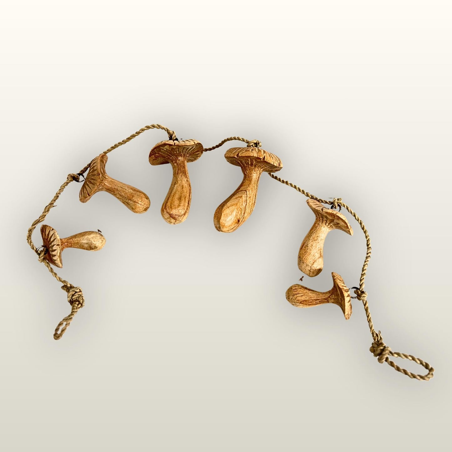 Hand Carved Forest Mushroom Garland : Balinese Fungi Wood Art Wall Decor