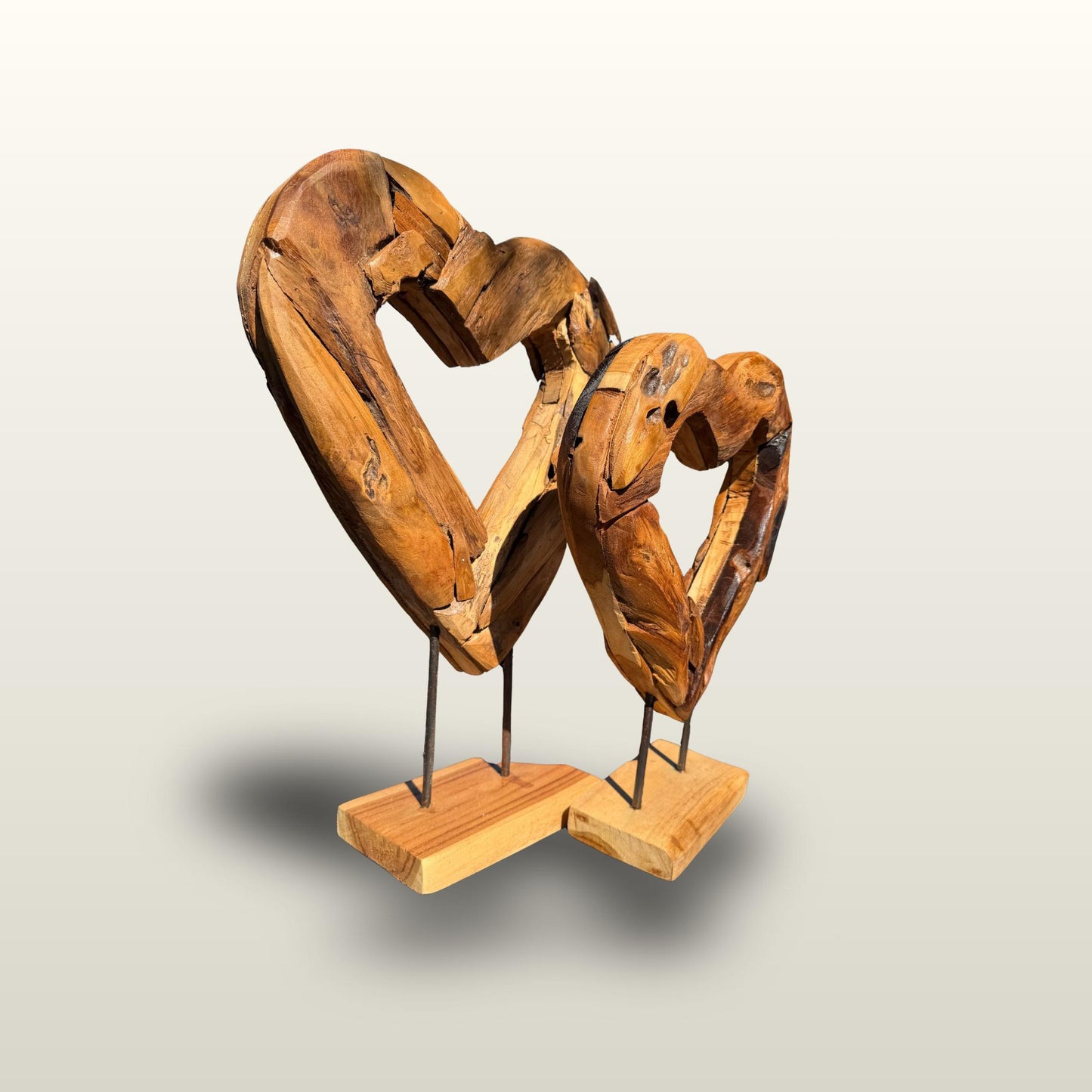 Rustic Reclaimed Teak Wood Heart Statue:  Outdoor Garden Decor