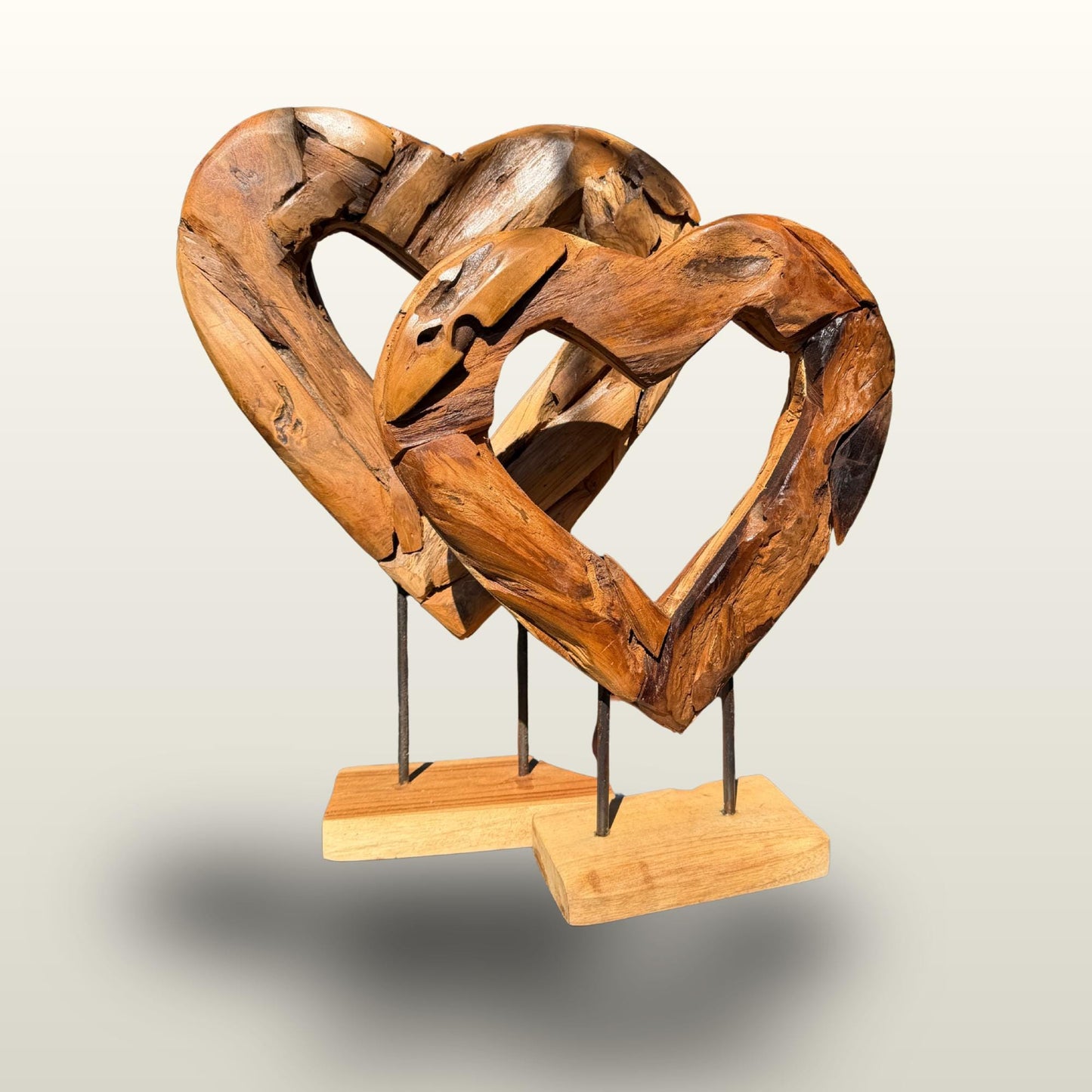 Rustic Reclaimed Teak Wood Heart Statue:  Outdoor Garden Decor