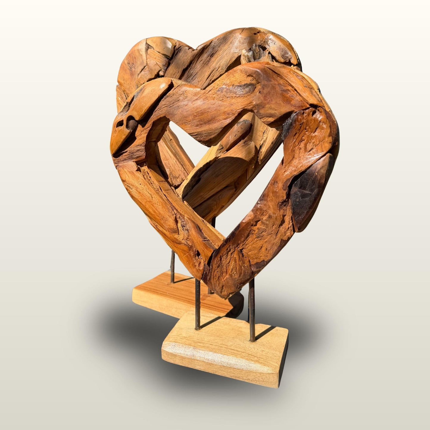 Rustic Reclaimed Teak Wood Heart Statue:  Outdoor Garden Decor