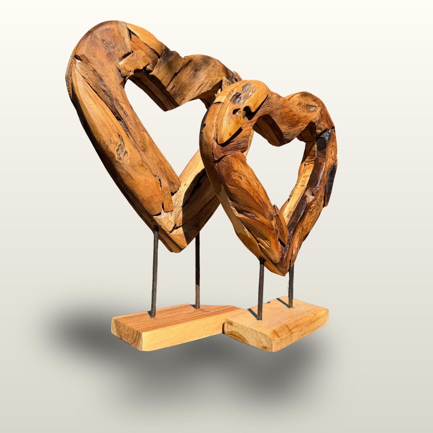 Rustic Reclaimed Teak Wood Heart Statue:  Outdoor Garden Decor
