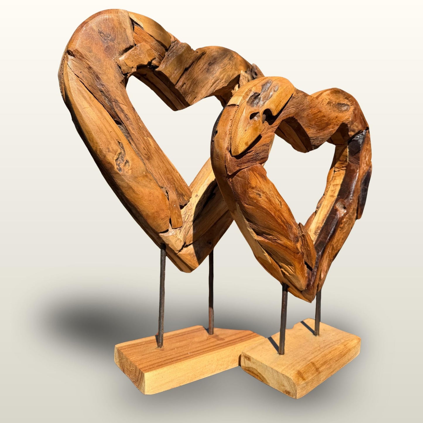 Rustic Reclaimed Teak Wood Heart Statue:  Outdoor Garden Decor