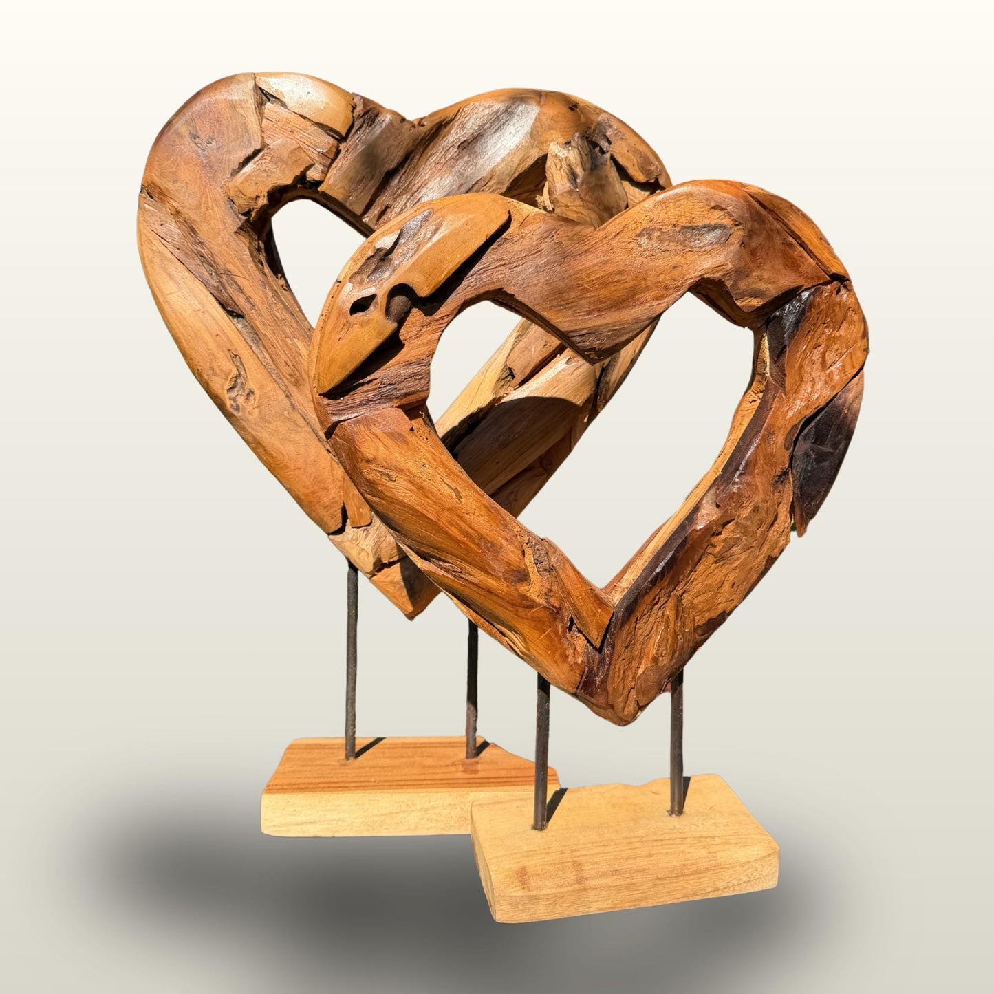 Rustic Reclaimed Teak Wood Heart Statue:  Outdoor Garden Decor