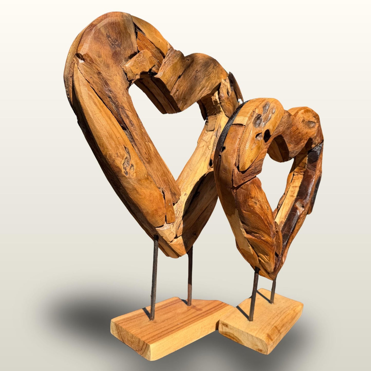 Rustic Reclaimed Teak Wood Heart Statue:  Outdoor Garden Decor