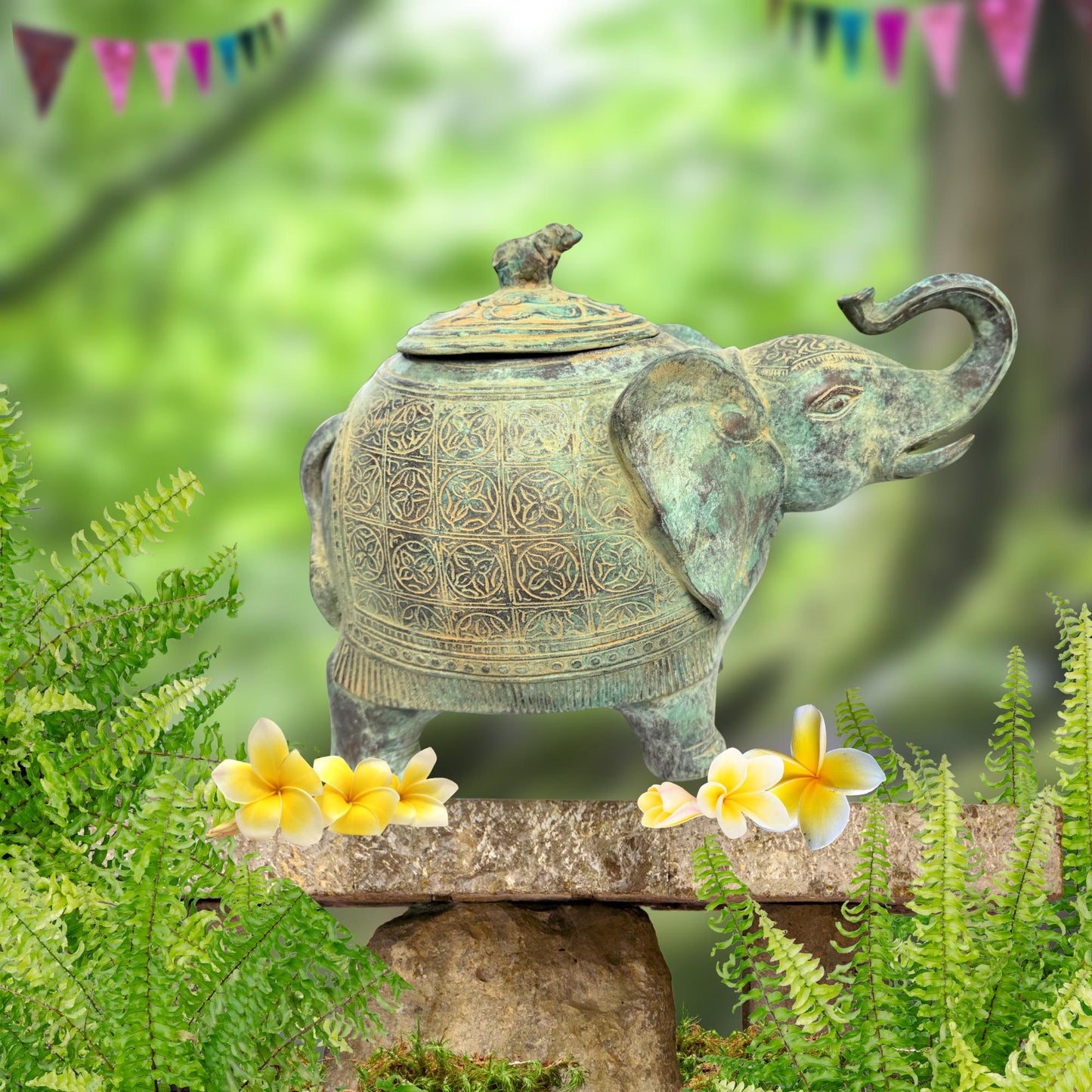 Indonesian Bronze Elephant Figure: Betel Nut Medicine Container , Vintage Verdigris Patina Folk Art