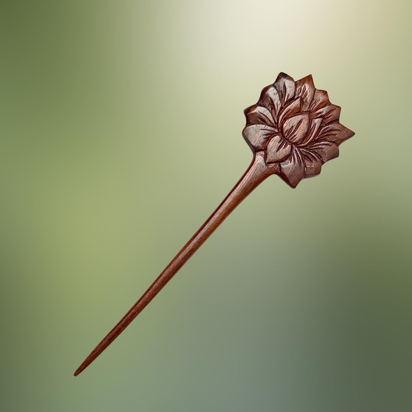 Carved Wooden Hair Pick Stick;  Balinese Wood Hair Jewelry, Lotus, Celtic Knot, Fern Tip