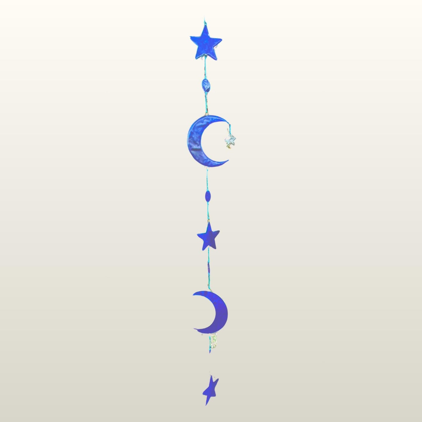 Celestial Moon & Stars  Sun Catcher Hanging Mobile : Whimsical Blue Crescent Moon decor