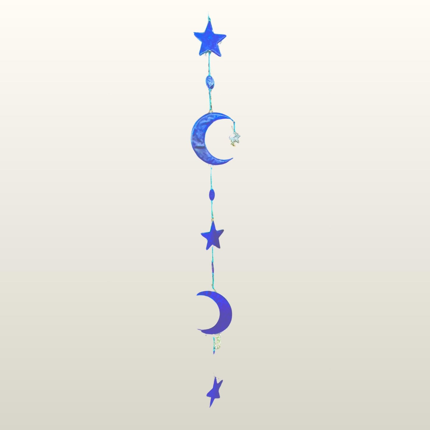 Celestial Moon & Stars  Sun Catcher Hanging Mobile : Whimsical Blue Crescent Moon decor