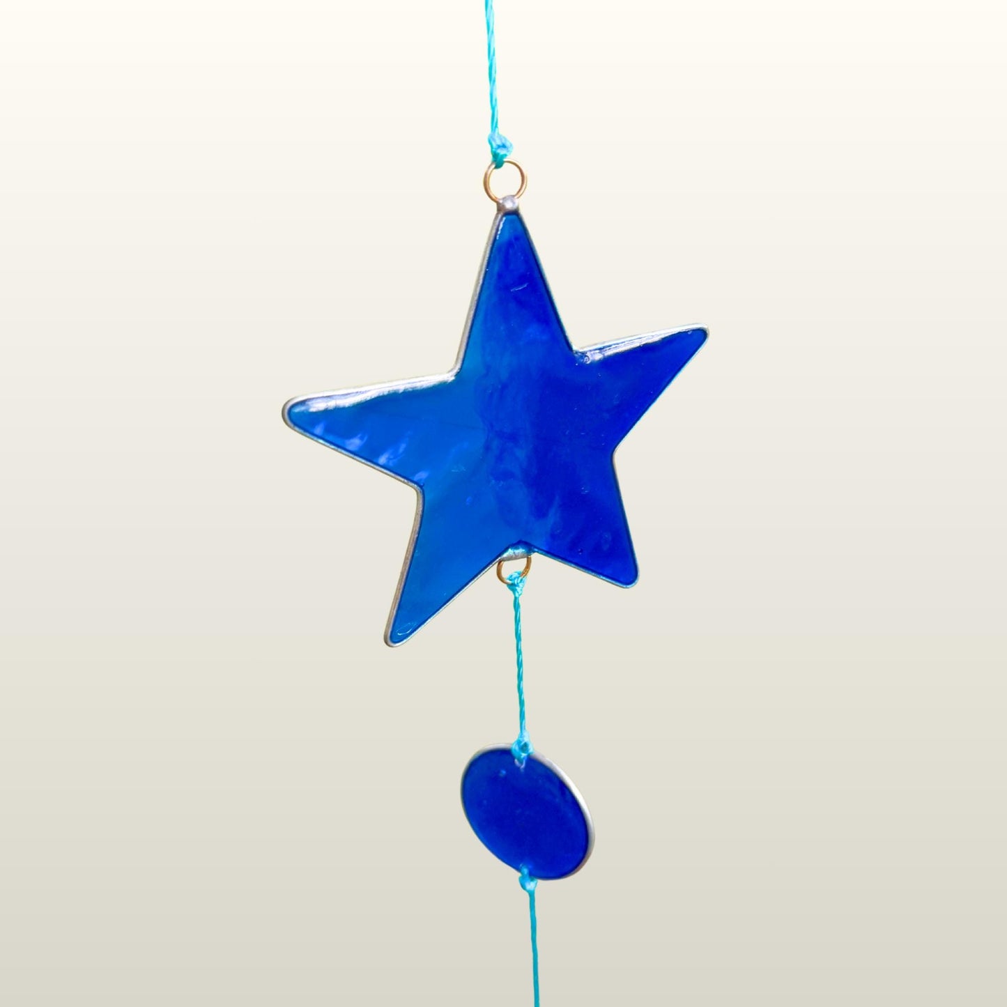 Celestial Moon & Stars  Sun Catcher Hanging Mobile : Whimsical Blue Crescent Moon decor
