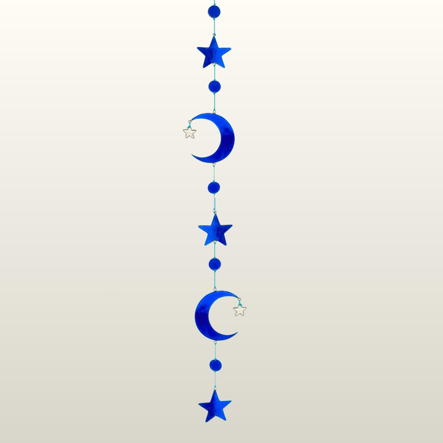 Celestial Moon & Stars  Sun Catcher Hanging Mobile : Whimsical Blue Crescent Moon decor