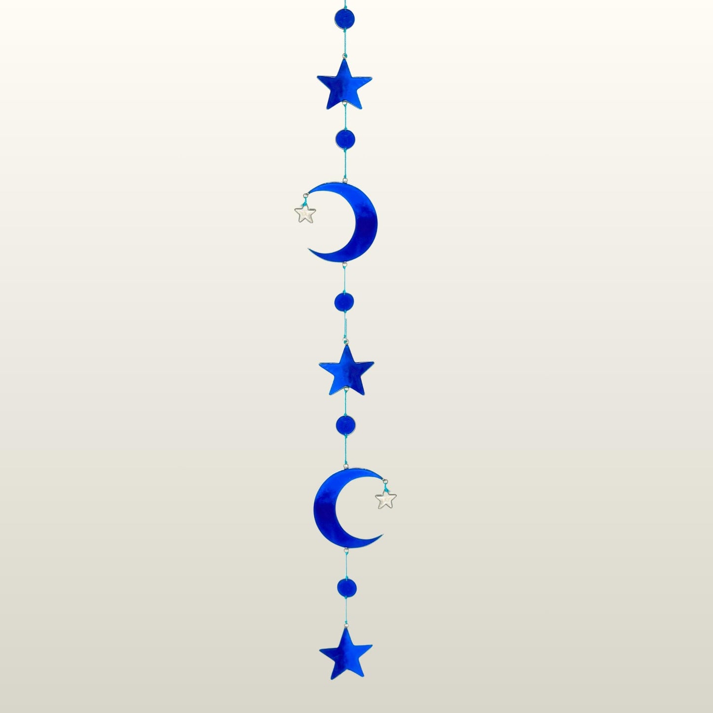 Celestial Moon & Stars  Sun Catcher Hanging Mobile : Whimsical Blue Crescent Moon decor