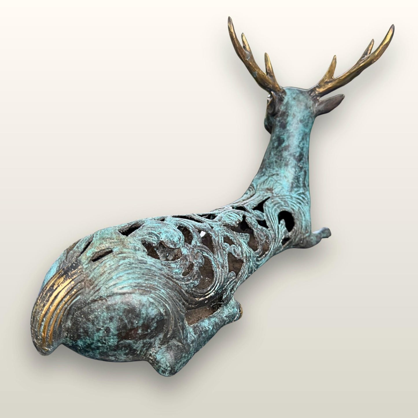 Stylized Bronze Deer Stag Sculpture - Balinese Art lost wax Cast Statue