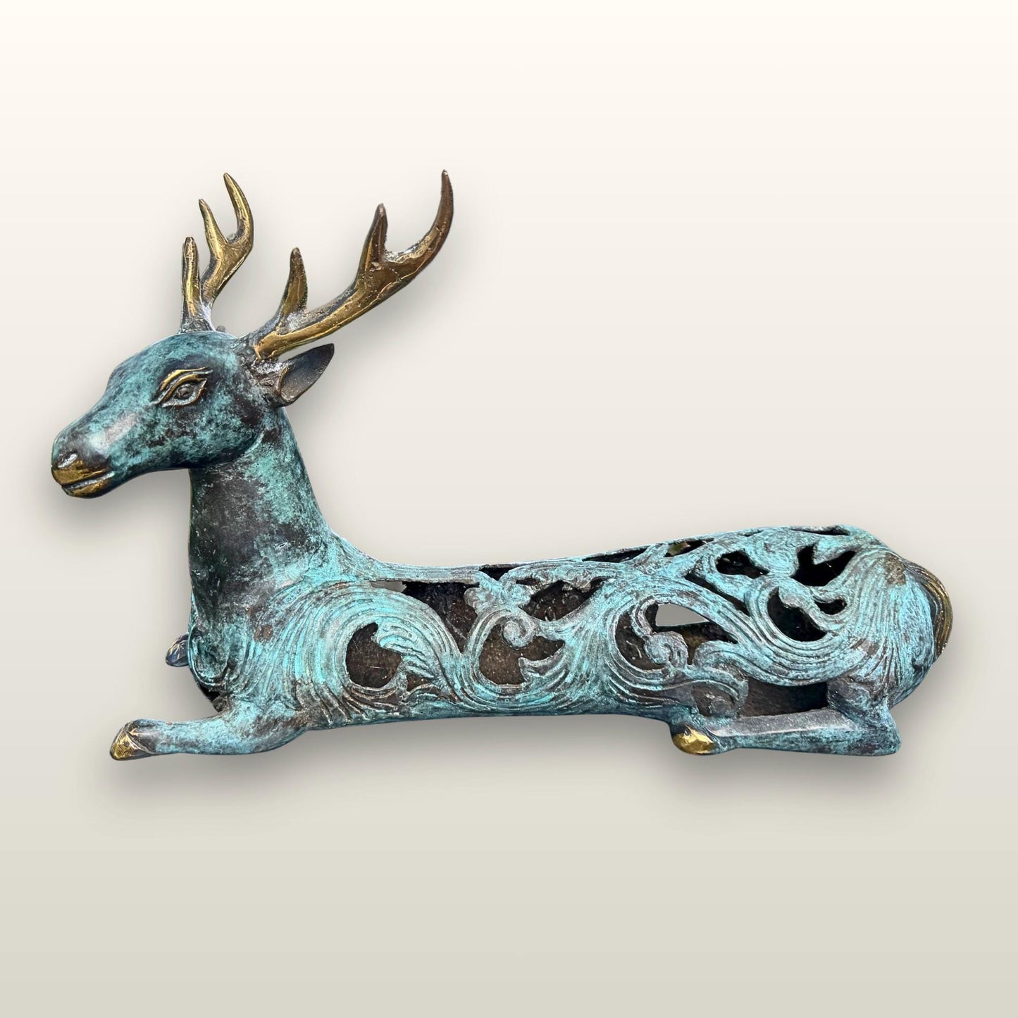 Stylized Bronze Deer Stag Sculpture - Balinese Art lost wax Cast Statue