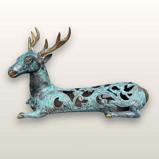 Stylized Bronze Deer Stag Sculpture - Balinese Art lost wax Cast Statue - Acadia World Traders