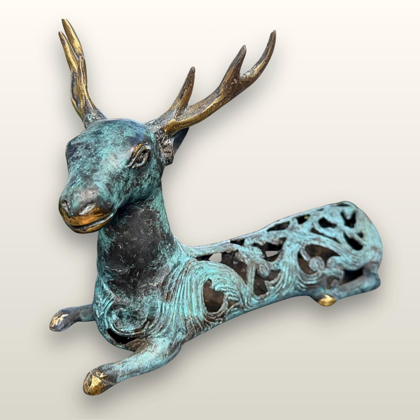 Stylized Bronze Deer Stag Sculpture - Balinese Art lost wax Cast Statue