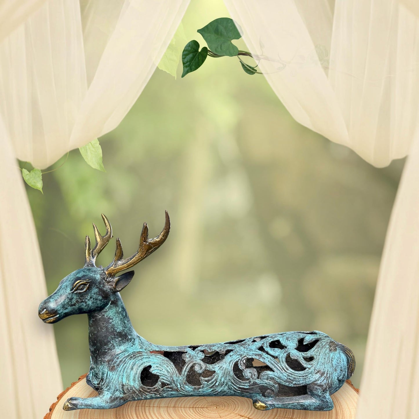 Stylized Bronze Deer Stag Sculpture - Balinese Art lost wax Cast Statue