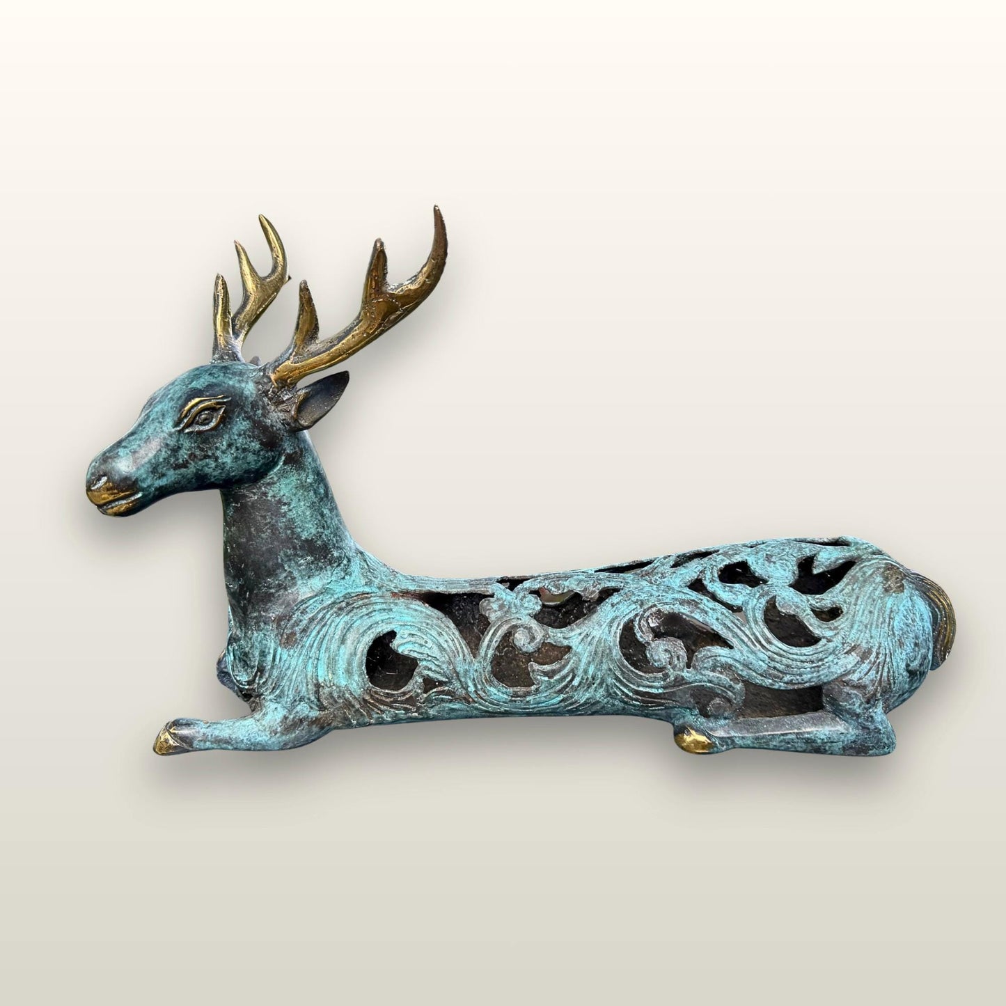 Stylized Bronze Deer Stag Sculpture - Balinese Art lost wax Cast Statue