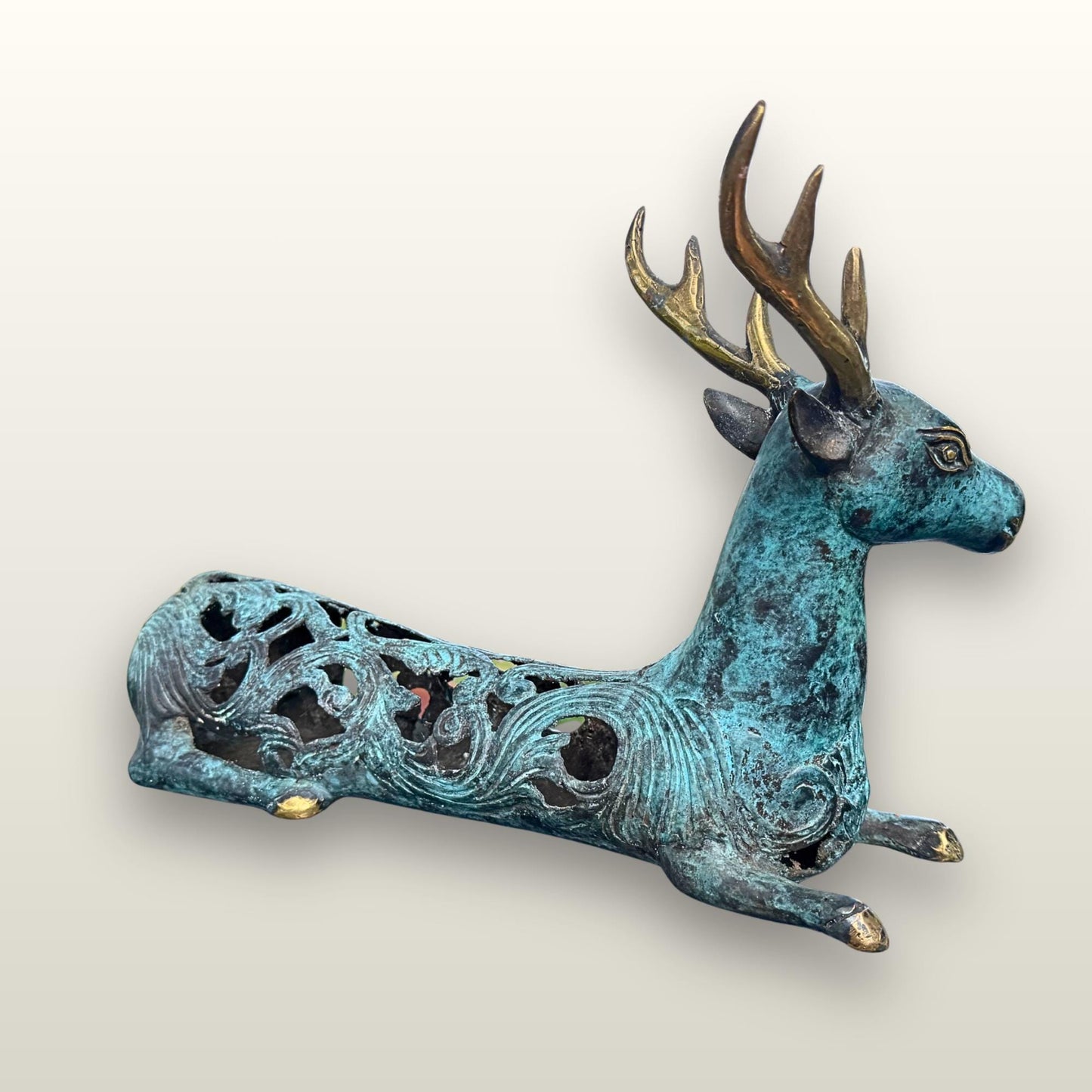 Stylized Bronze Deer Stag Sculpture - Balinese Art lost wax Cast Statue
