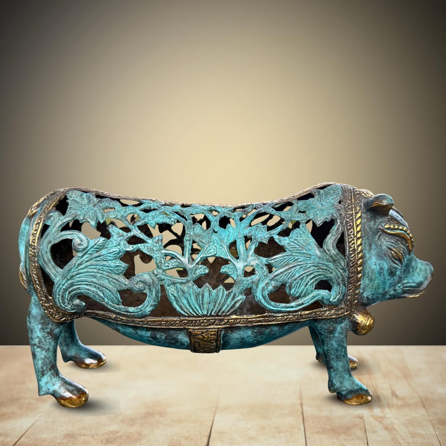 Stylized Bronze Pig Sculpture - Balinese Art lost wax Cast Statue
