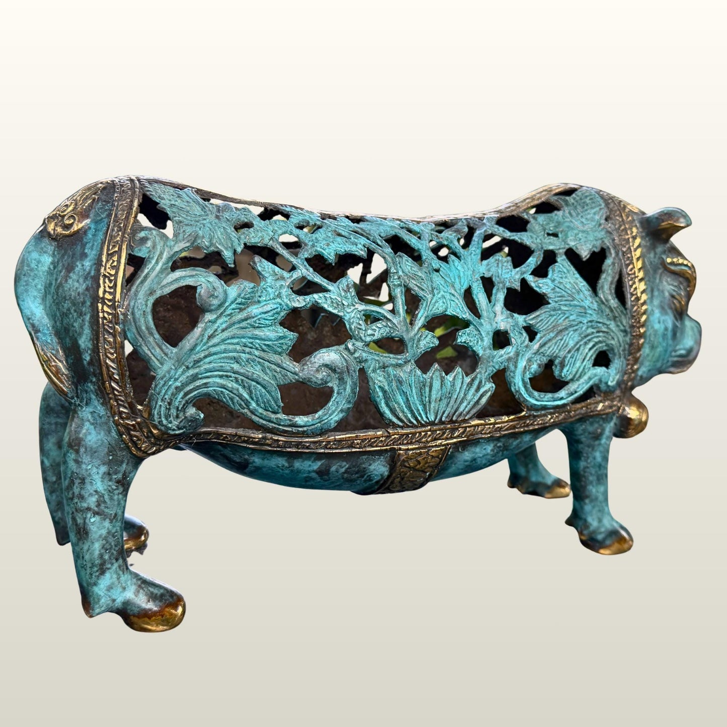 Stylized Bronze Pig Sculpture - Balinese Art lost wax Cast Statue