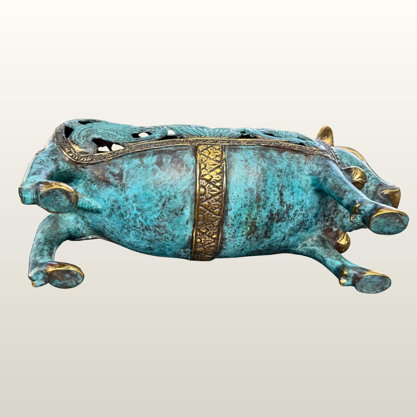 Stylized Bronze Pig Sculpture - Balinese Art lost wax Cast Statue