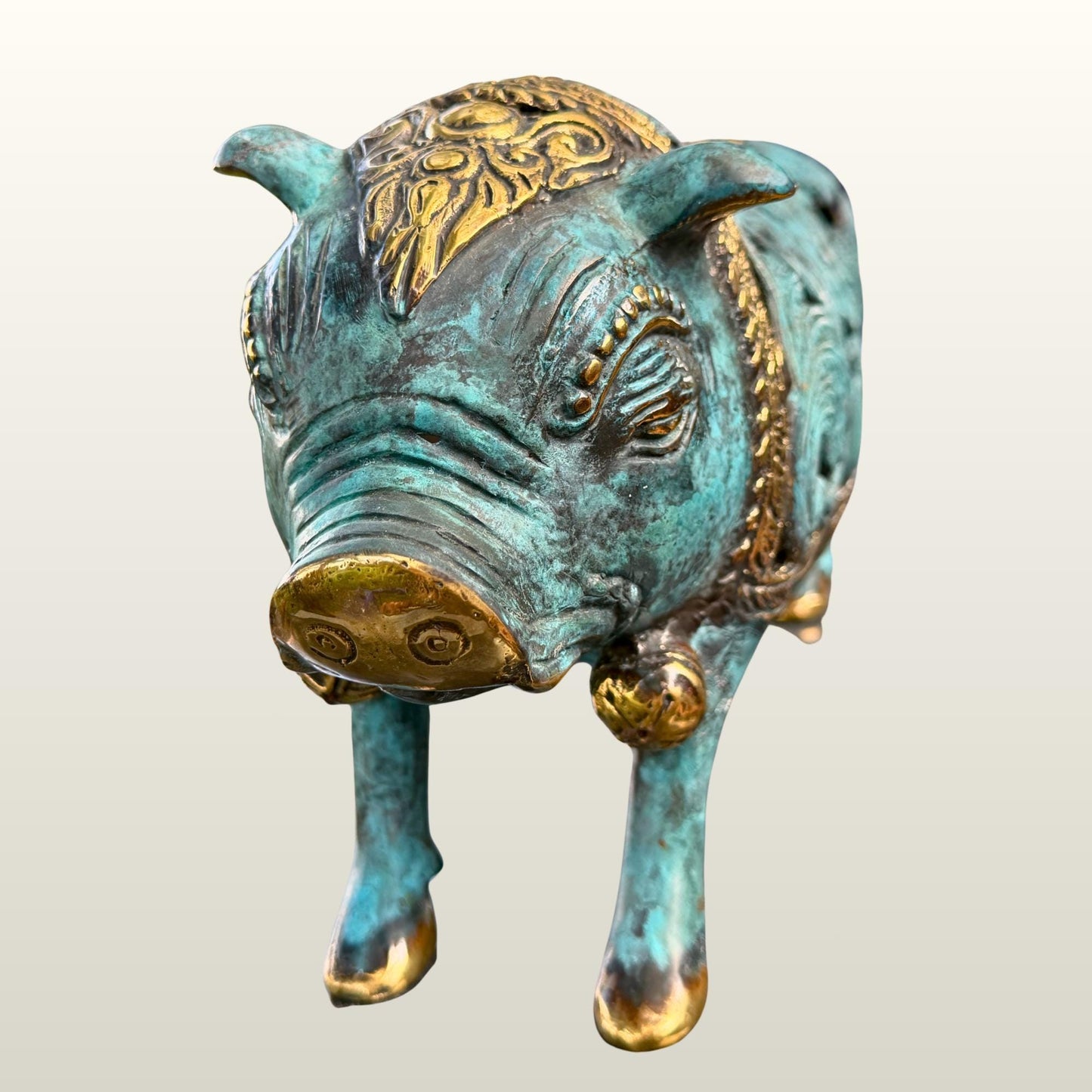 Stylized Bronze Pig Sculpture - Balinese Art lost wax Cast Statue