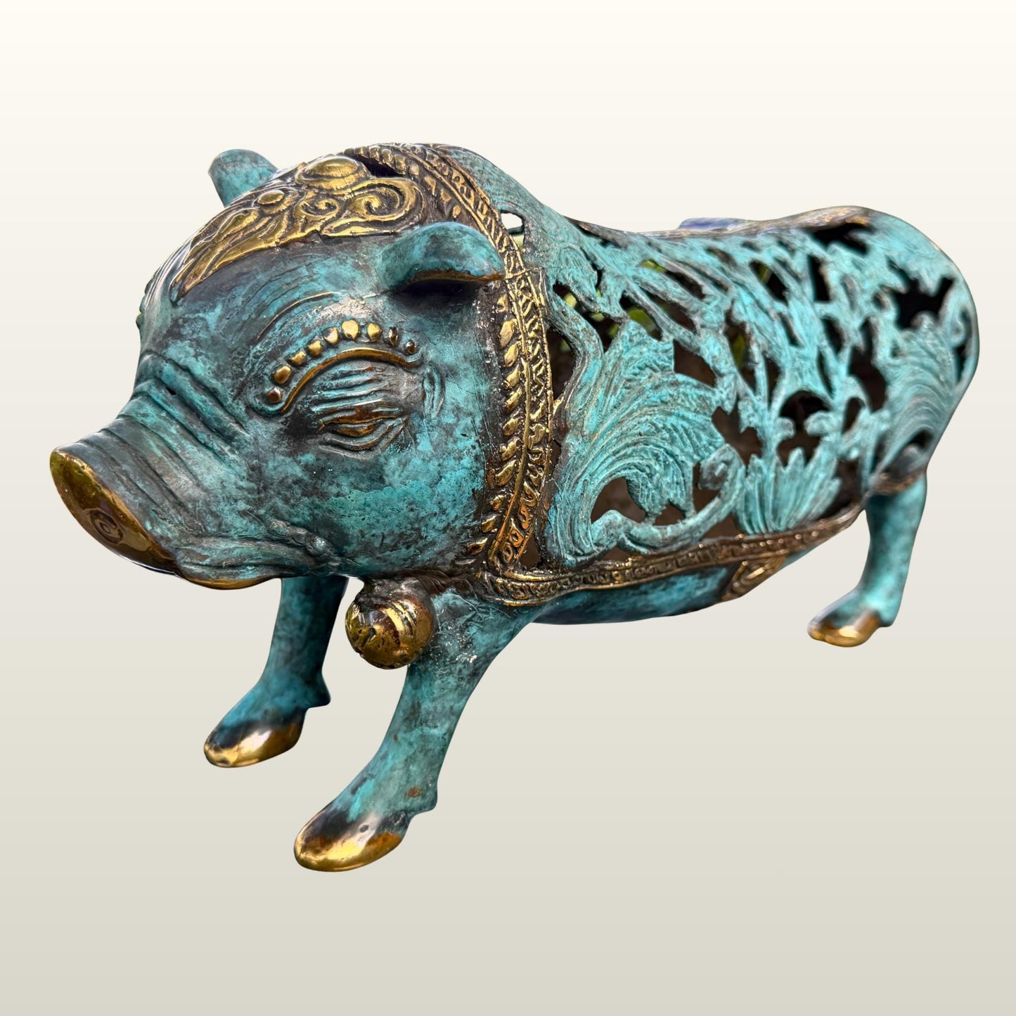 Stylized Bronze Pig Sculpture - Balinese Art lost wax Cast Statue