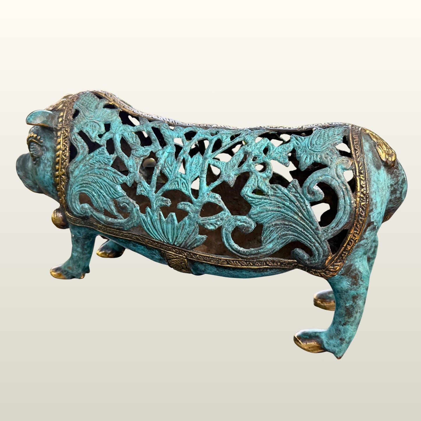 Stylized Bronze Pig Sculpture - Balinese Art lost wax Cast Statue