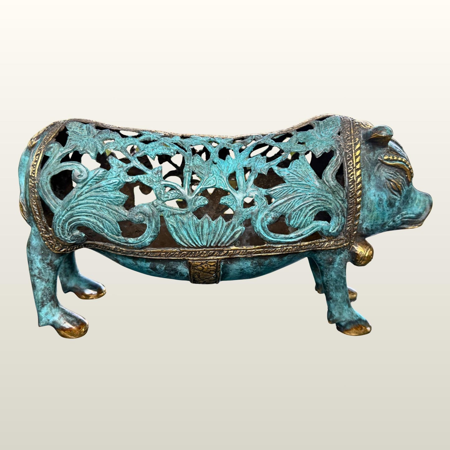 Stylized Bronze Pig Sculpture - Balinese Art lost wax Cast Statue