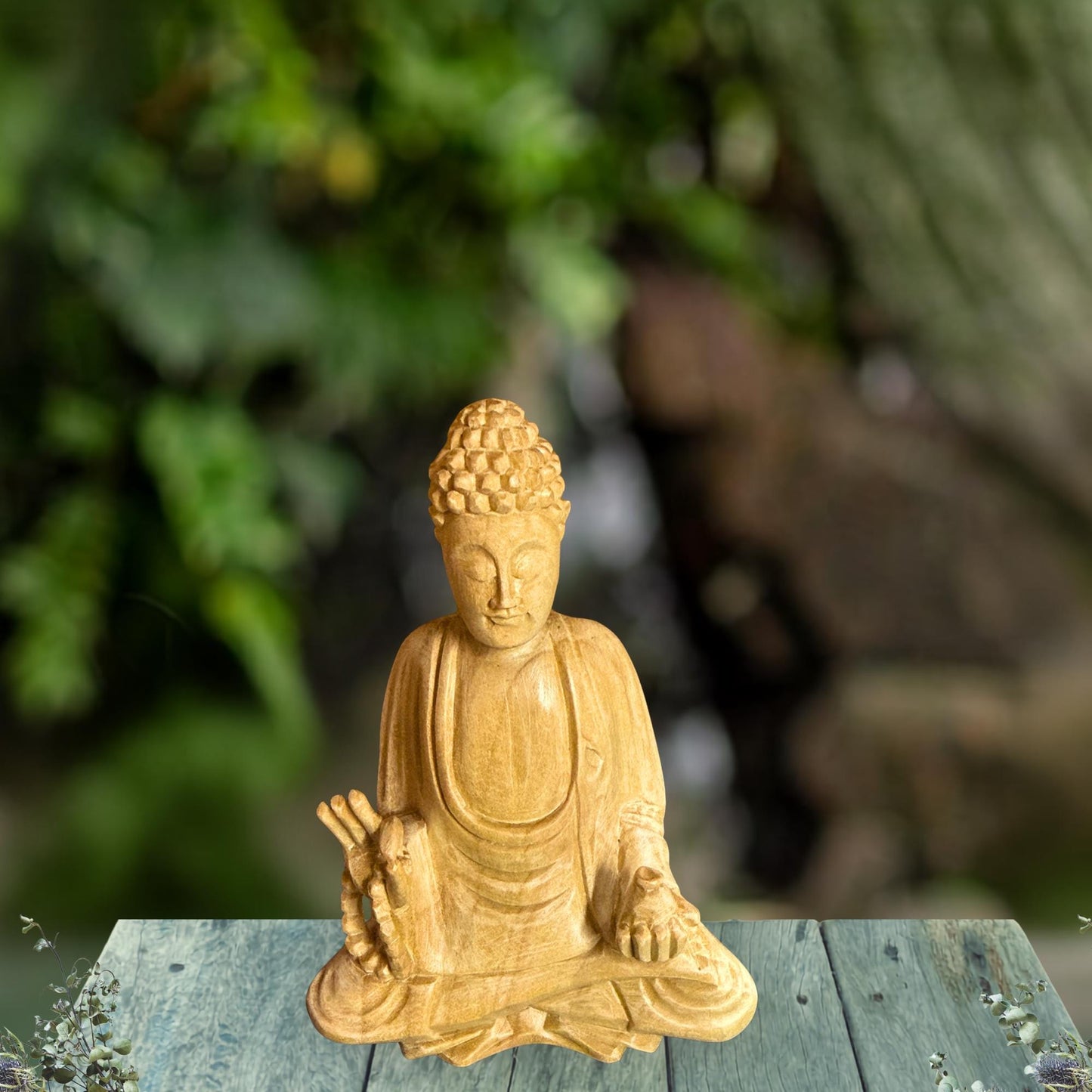 Teaching Buddha Sculpture Hand Carved Wood - Balinese Wood Carving - Buddhist Art